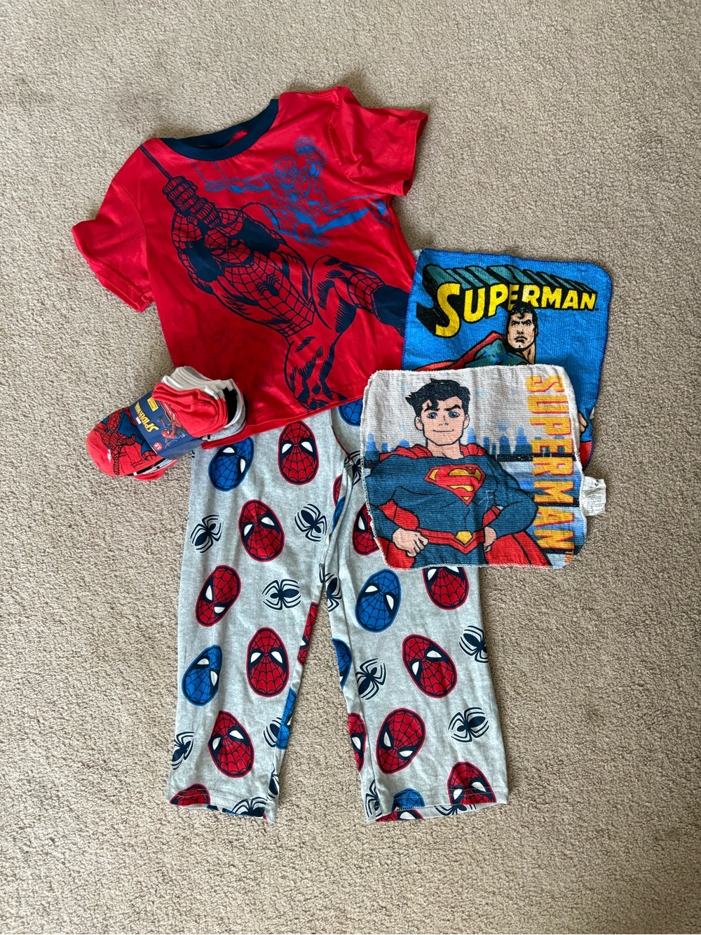 Red Spider-Man Kids Pajama Set With Socks & Wash Cloths